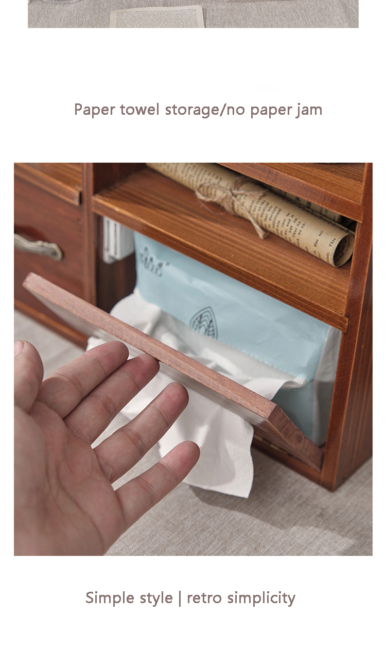 Retro storage box with tissue box, table shelf, wooden tabletop storage box, storage cabinet