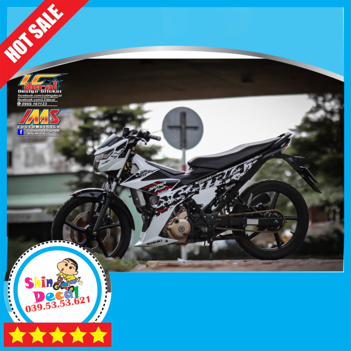 Tem rời dán xe raider fi mẫu trắng đen đỏ chữ satria f150 cực đẹp, hàng 3 lớp chất lượng cao
