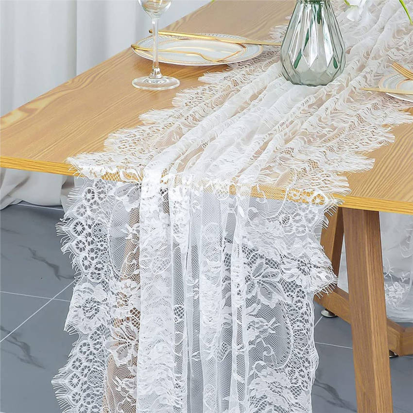 10ft thêu hoa ren bồi bàn cổ điển trắng/đen tiệc cưới trang trí bàn bảng bìa cho tiệc cưới