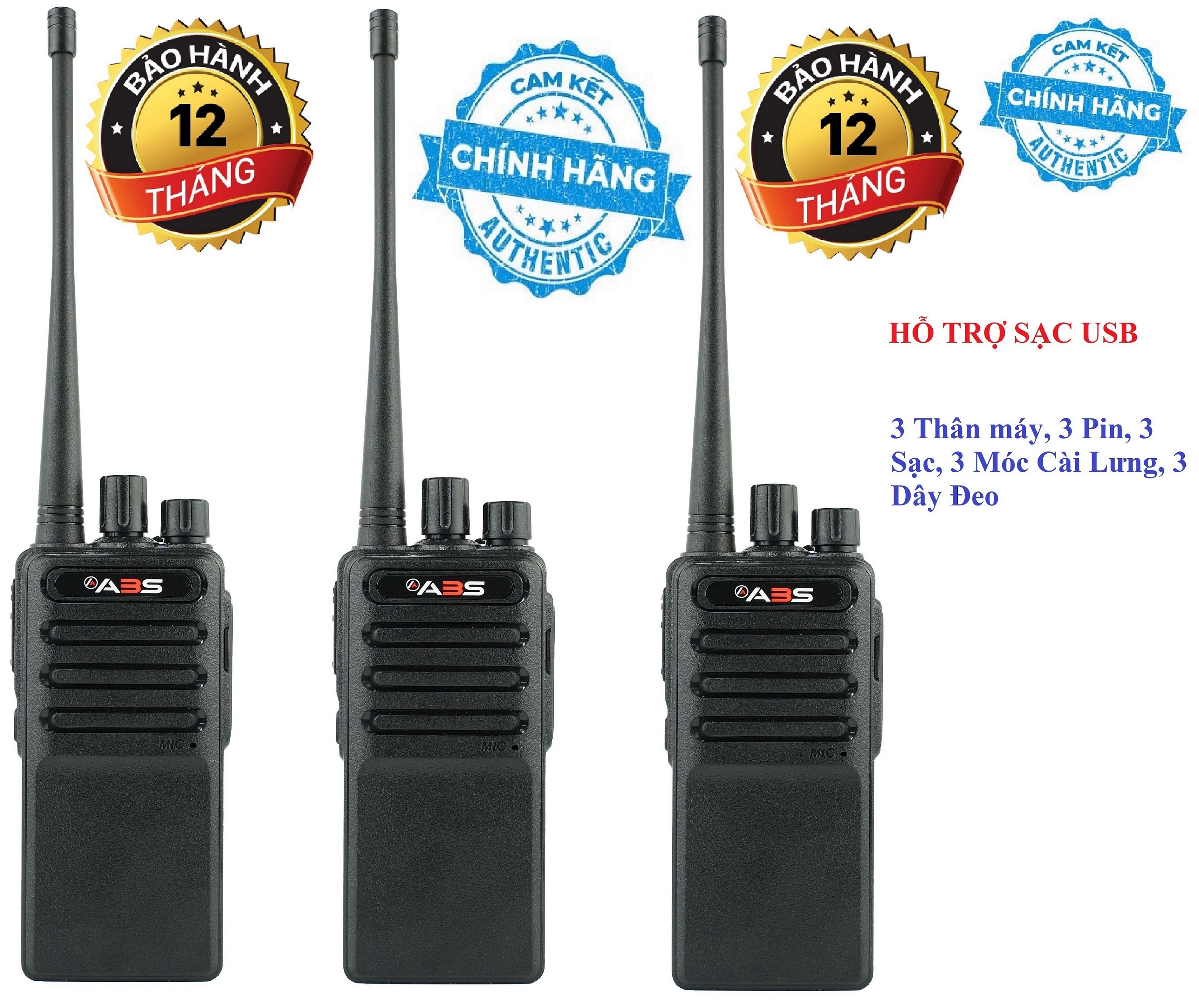 Bộ 3 Máy bộ đàm ABS GP850 (Sạc đế, kèm Cổng hỗ trợ sạc USB)