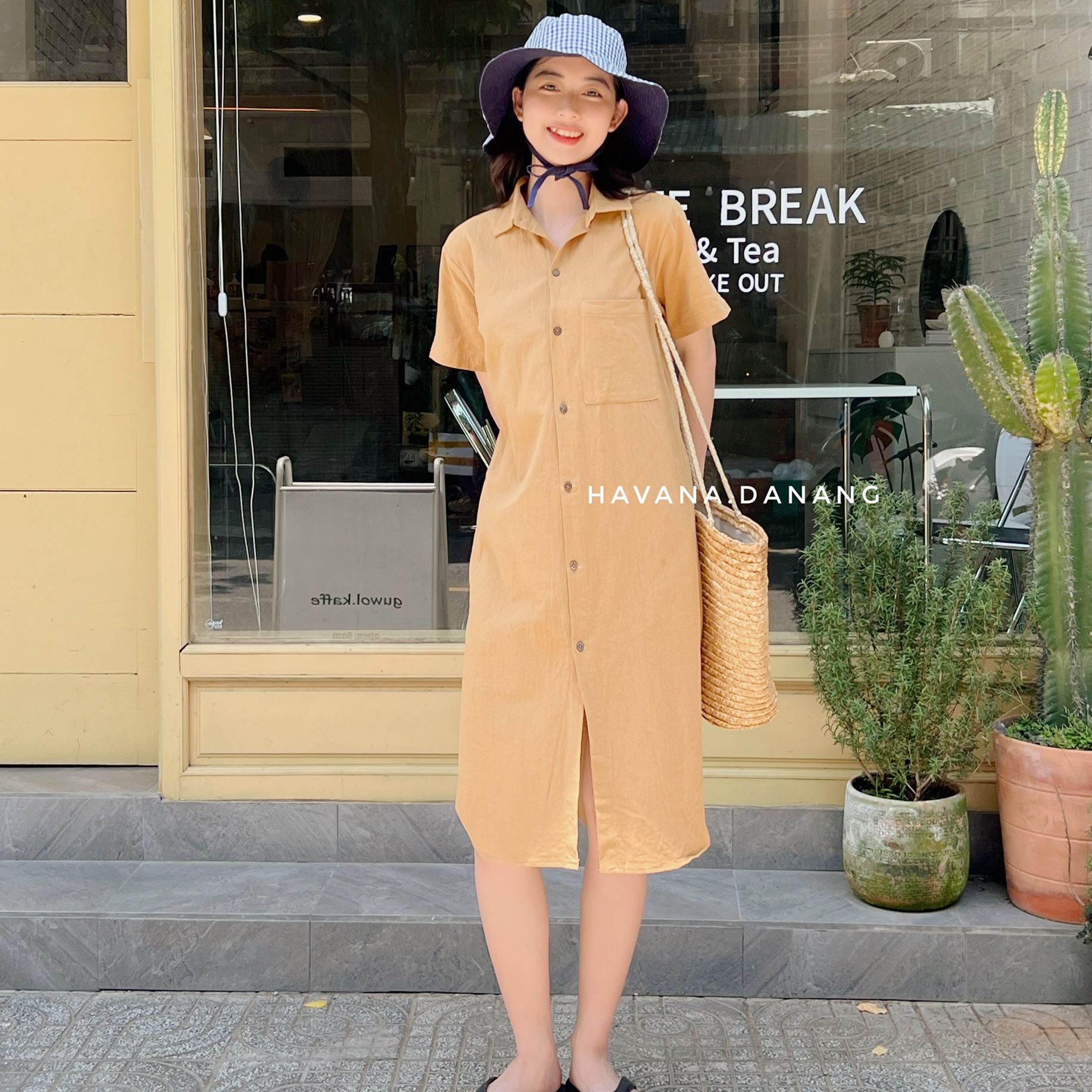 Đầm sơ mi đũi một túi 3 màu
