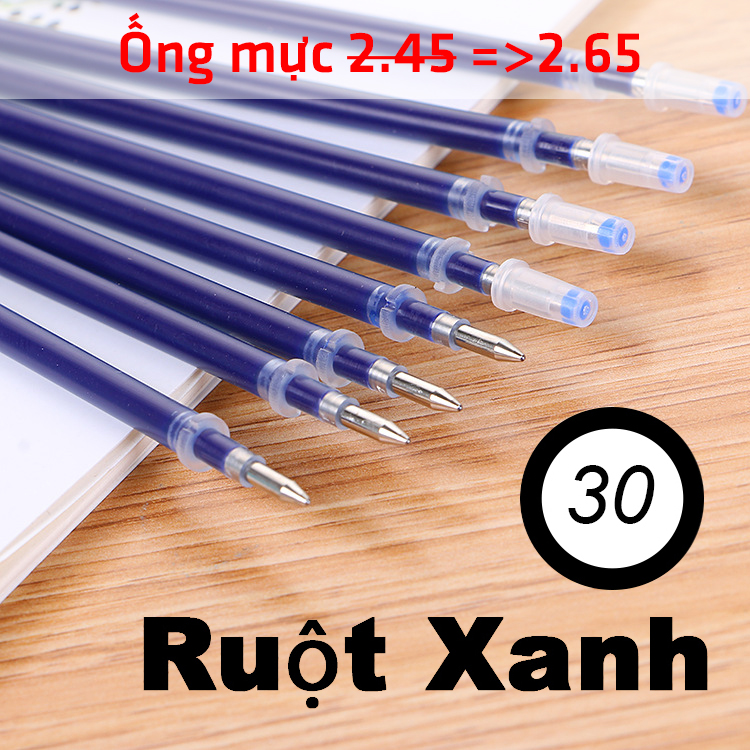 Combo 30 - 100 Ruột Bút Mực Gel Tiện Lợi Tím Xanh Đỏ Đen ngòi mực 0.5mm, giúp viết chữ đậm, đẹp, mực ra dễ và đều hơn, ruột dài 13cm