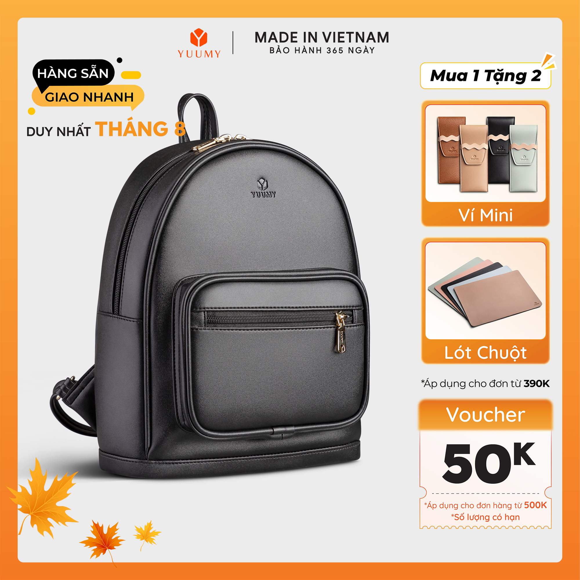 Balo Yuumy (Thời trang nữ tiện lợi cỡ trung - Balo da Seasand YBA70)