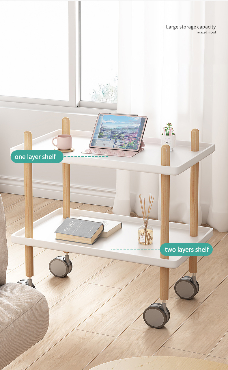 Danish small cart mobile sofa side bedside coffee table small table, bedside table simple mini solid wood side corner table