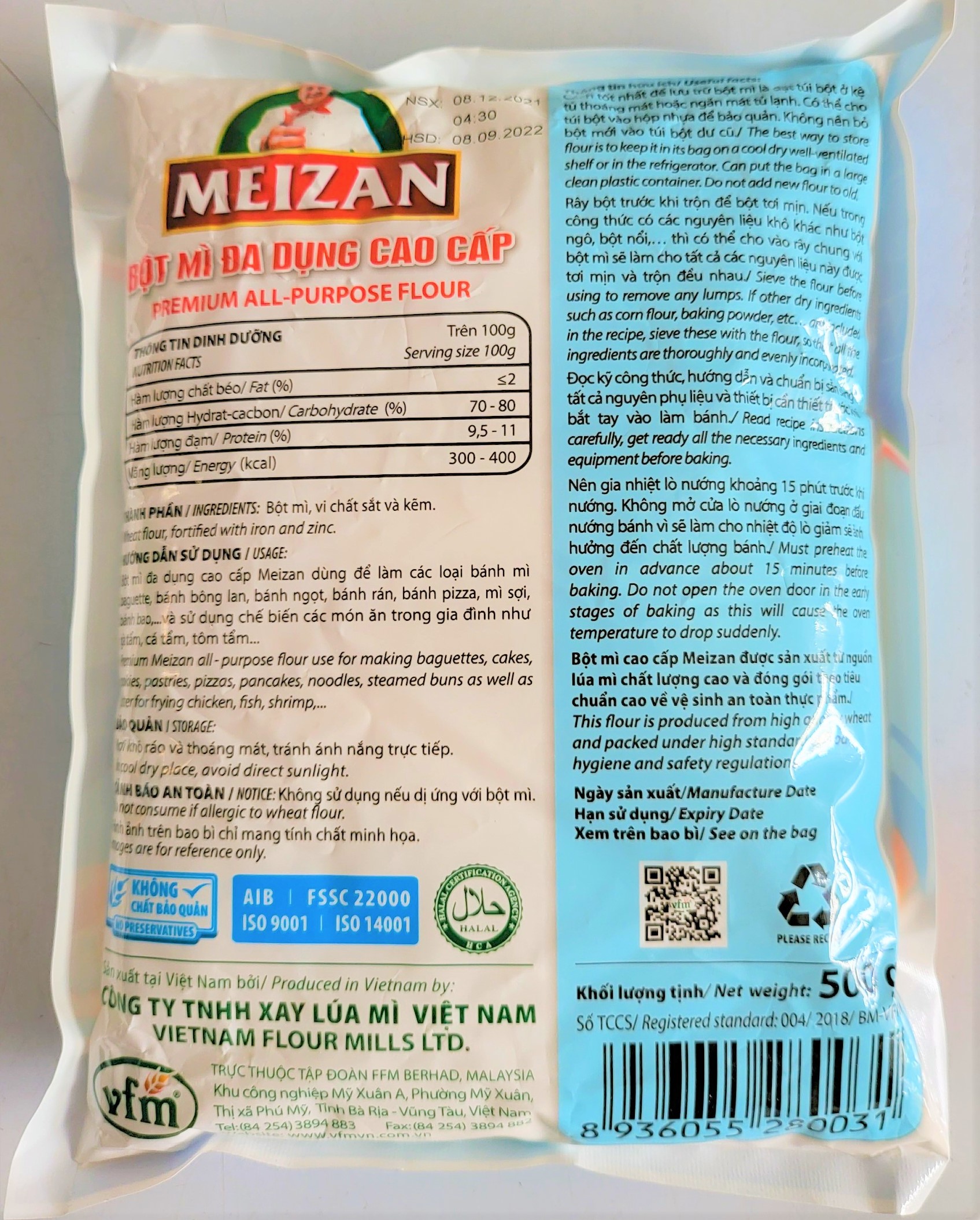 [Túi 500g] BỘT MÌ ĐA DỤNG CAO CẤP [VN] MEIZAN Premium all Purpose flour (halal)