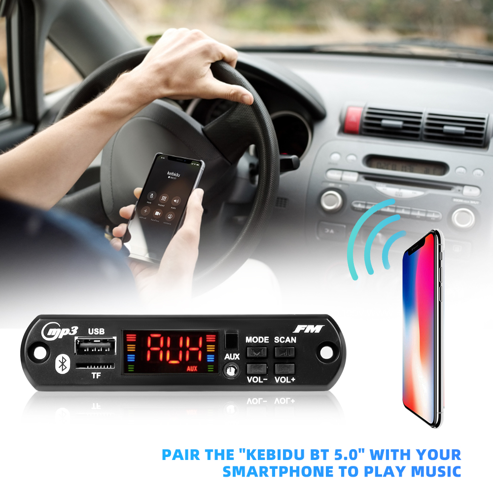 KEBIDU 80W khuếch đại Bluetooth 5.0 12V 40W bảng mạch Giải Mã MP3 tự làm cuộc gọi không dây ghi âm USB nhạc TF AUX FM thư mục đài phát thanh chuyển đổi