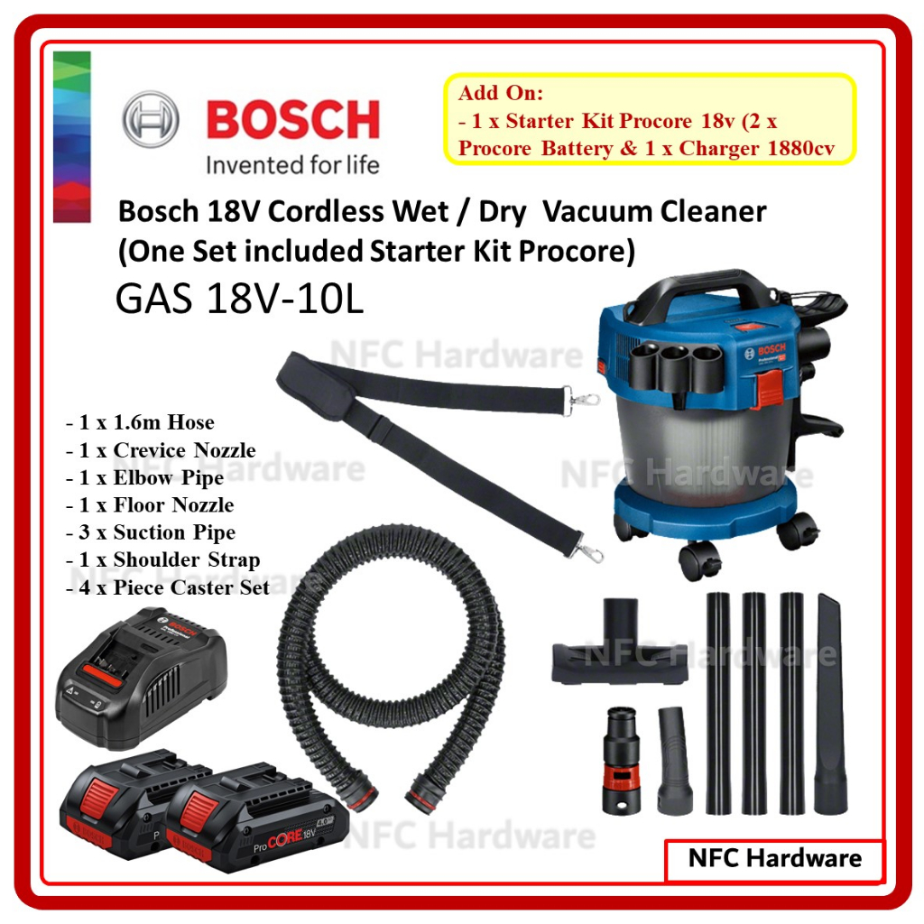 BOSCH GAS 18V10L Cordless Wet / Dry Vacuum Cleaner 18V (Solo) Lazada