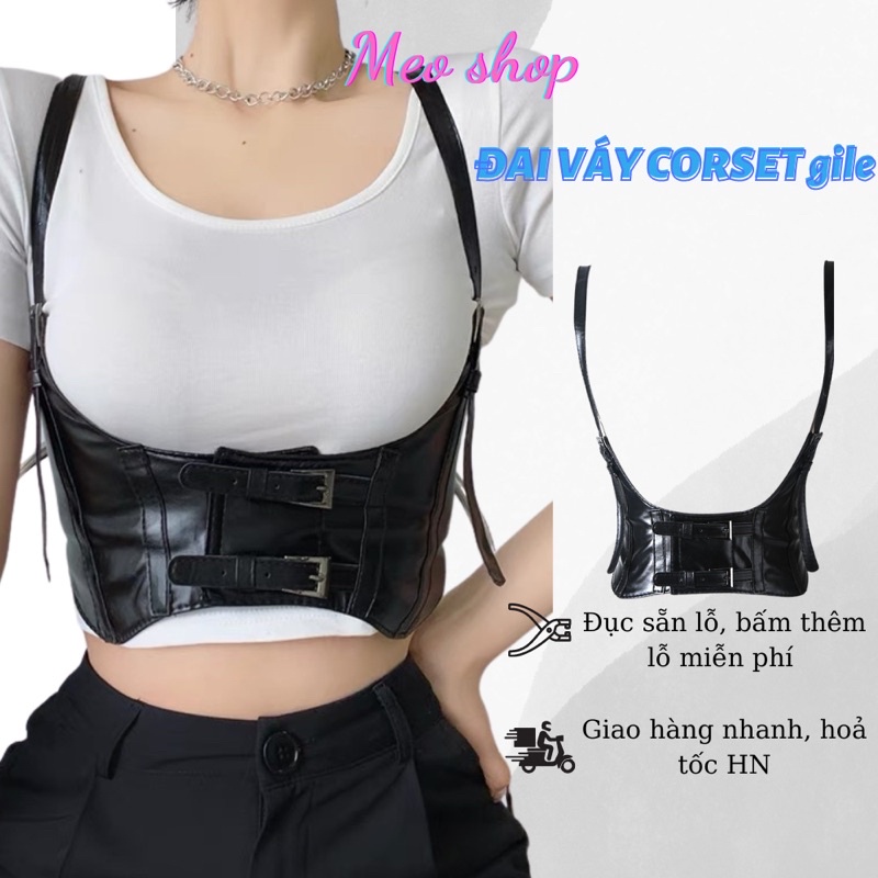 Đai váy corset có quai đeo gile ĐV035- Thắt lưng nịt eo bằng da đen phong cách steampunk cá tính Đai nịt áo váy cosplay z