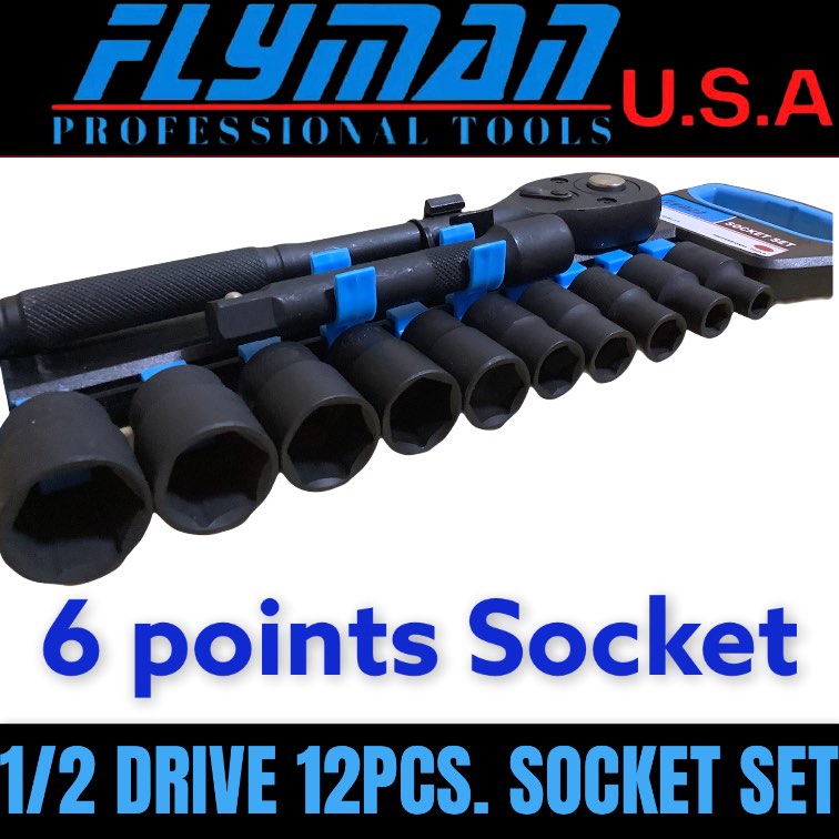 Flyman Rachet Set FLYMAN 12pcs Socket Set 1/2 Drive 8MM to 24MM with Ratchet Handle and ...