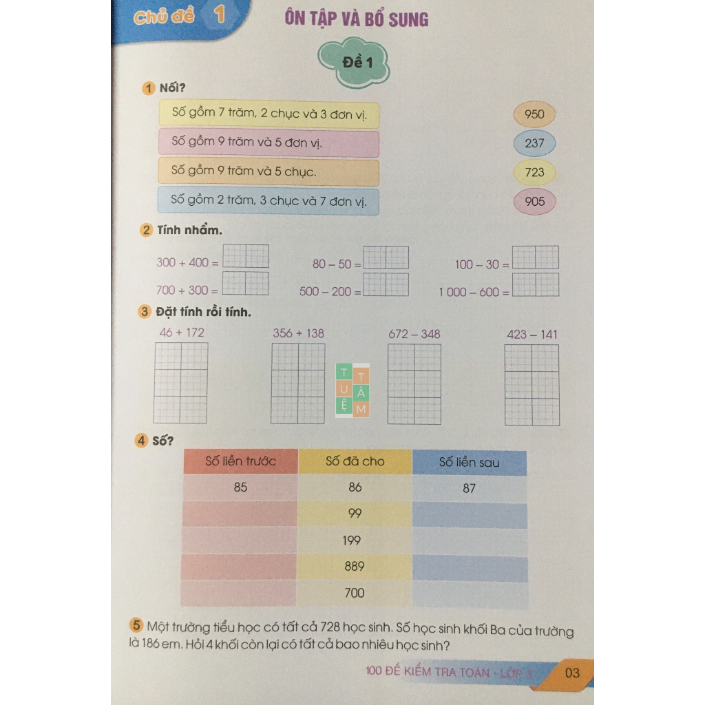 Sách - 100 đề kiểm tra Toán 3