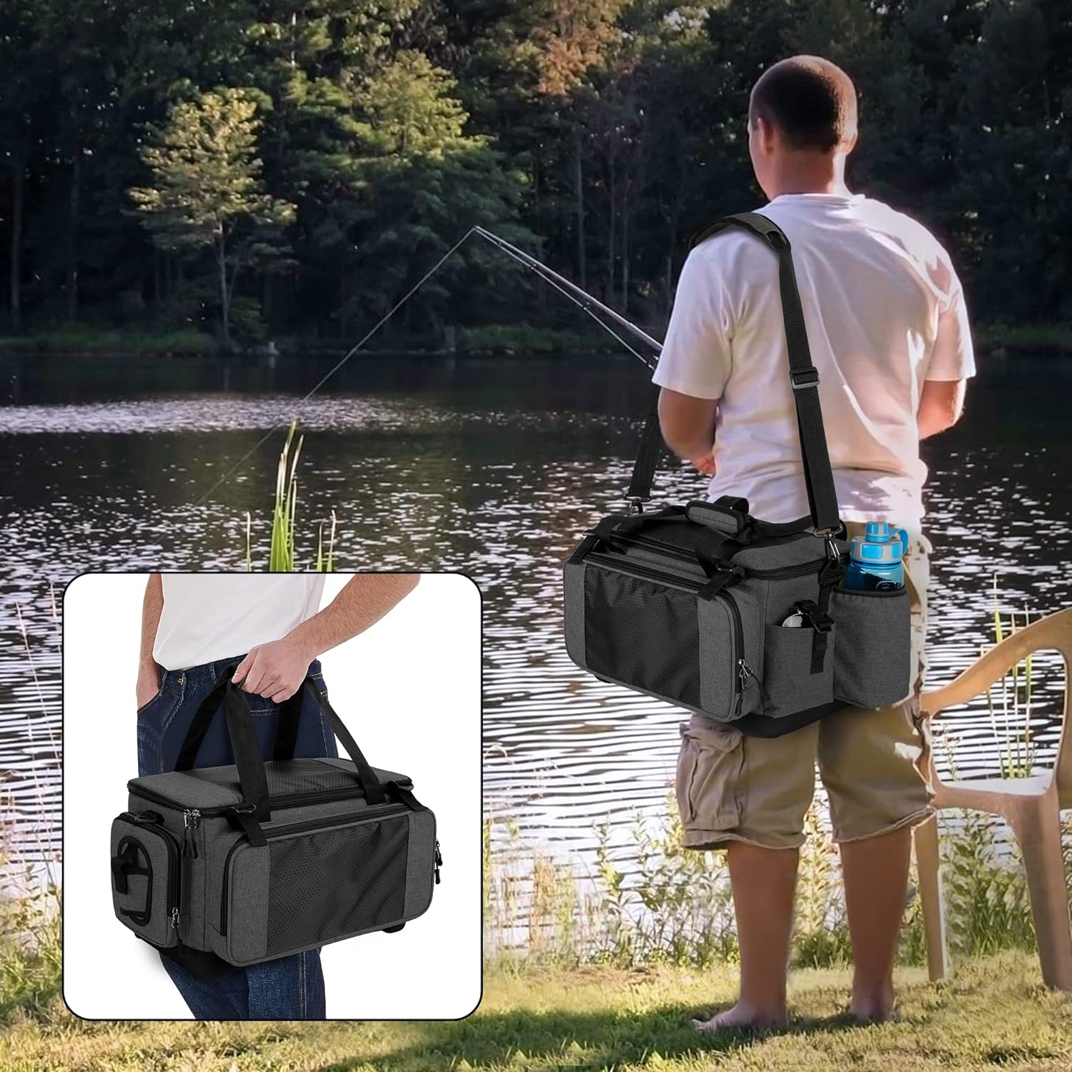 LZD DSLEAF Soft Tackle Bag with Rod Holder, Waterproof Fishing