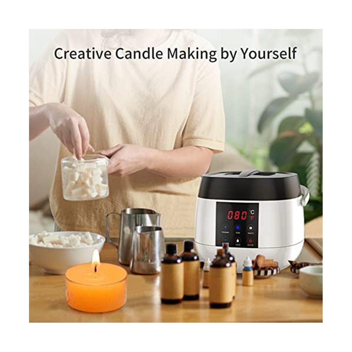 Wax Melter Candle Making LED Temperature Display for Adults Beginner, Soy Wax EU Plug