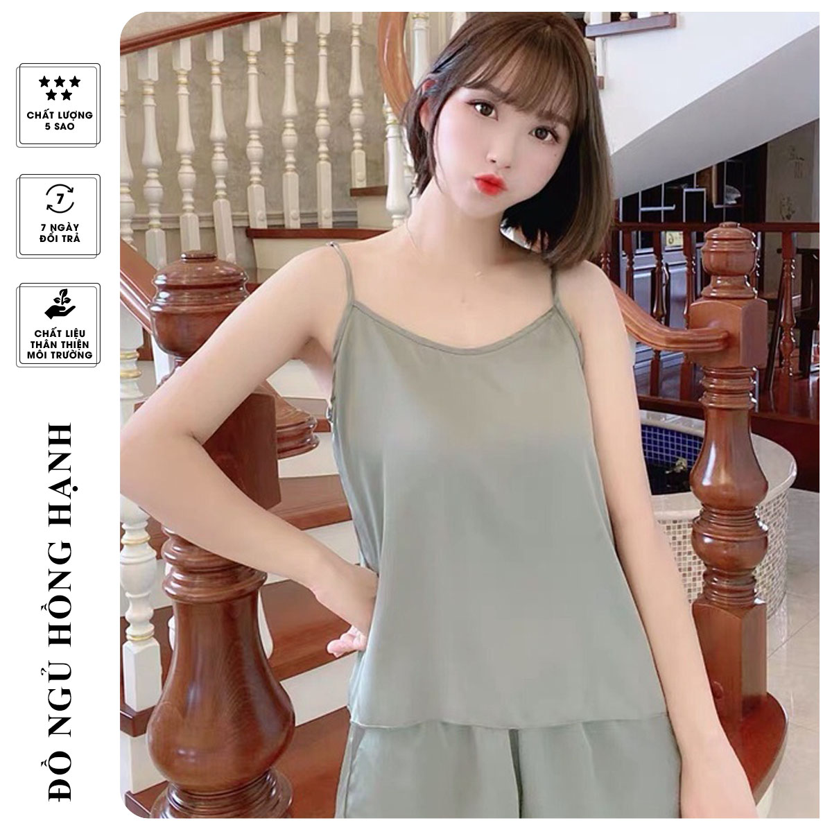 Bộ ngủ lụa 2 dây cao cấp lụa mềm mịn (HC08)