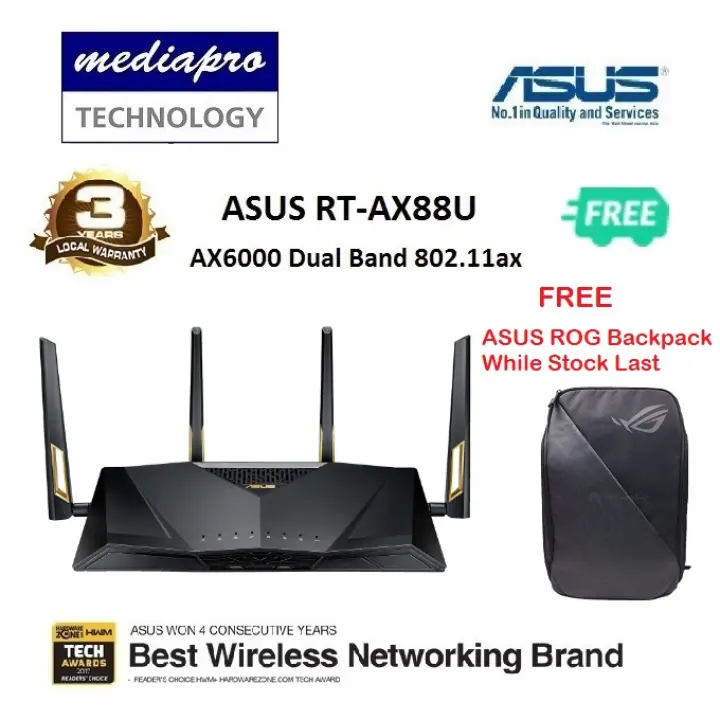 Asus Rt Ax88u Ax6000 Dual Band 802 11ax Wifi Router Supporting Mu Mimo And Ofdma Technology With Aiprotection Pro Network Security Powered By Trend Micro Built In Wtfast Game Accelerator And Adaptive Qos Lazada Singapore