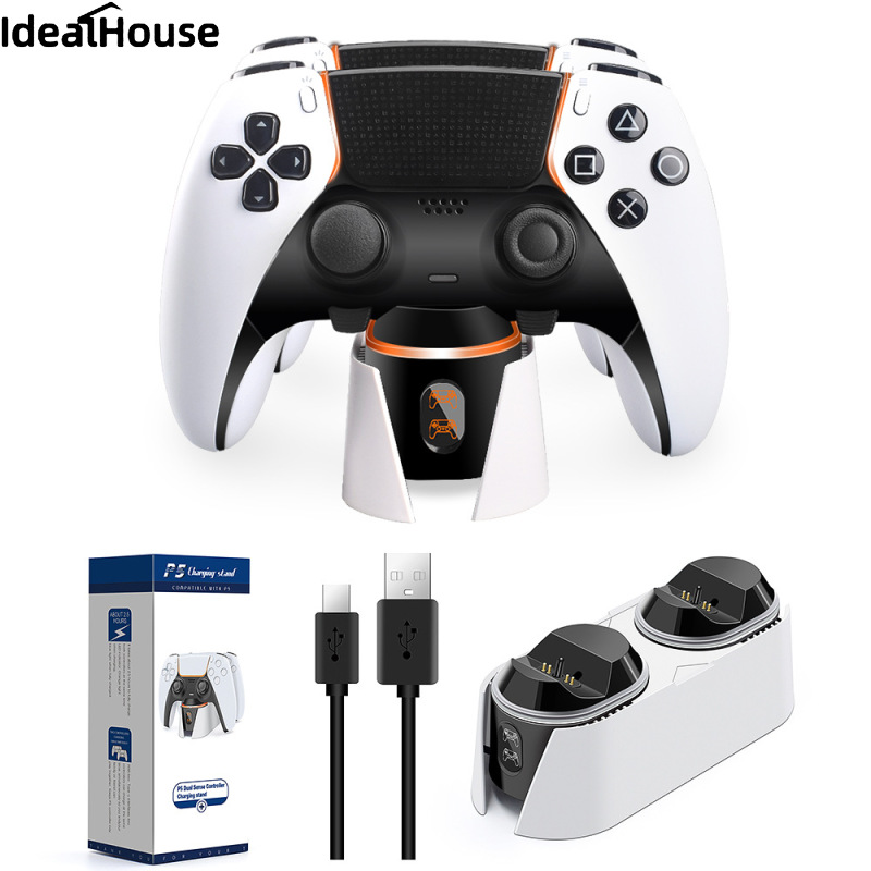IDealHouse new！Controller Charger Stand Dual Fast Charging Cradle Dock Station With Led Indication Light Compatible For Ps5 Gamepads
