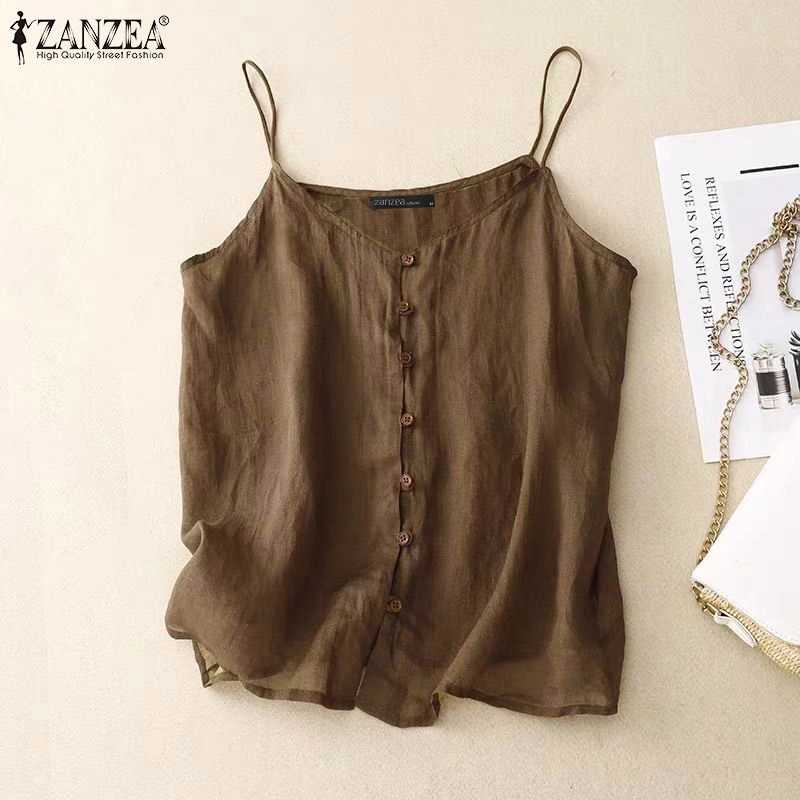 ZANZEA Womens Spaghetti Strap Camisole Summer Tank Tops V Neck