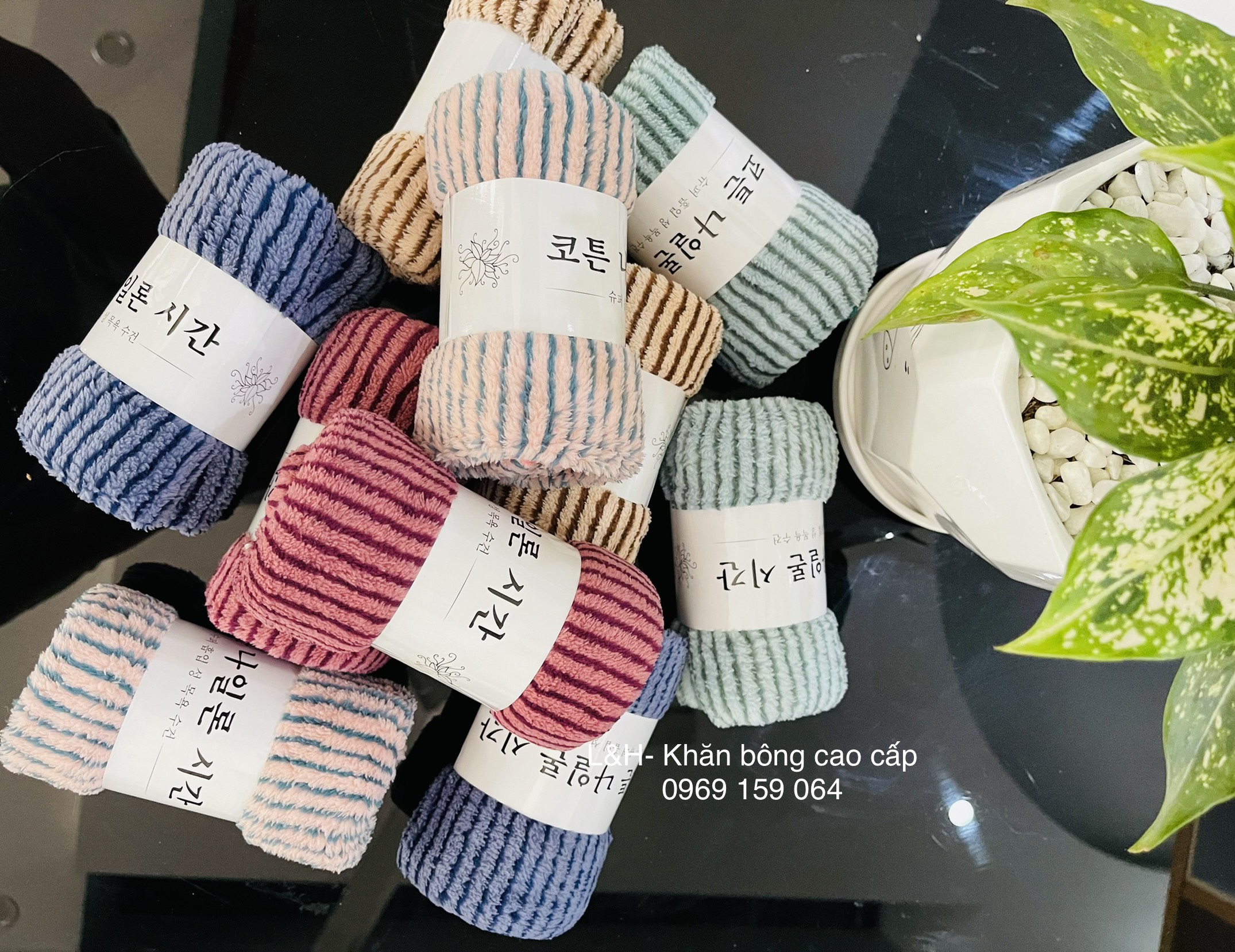 Khăn mặt lông cừu, kẻ tăm Nổi, KT 30x50cm