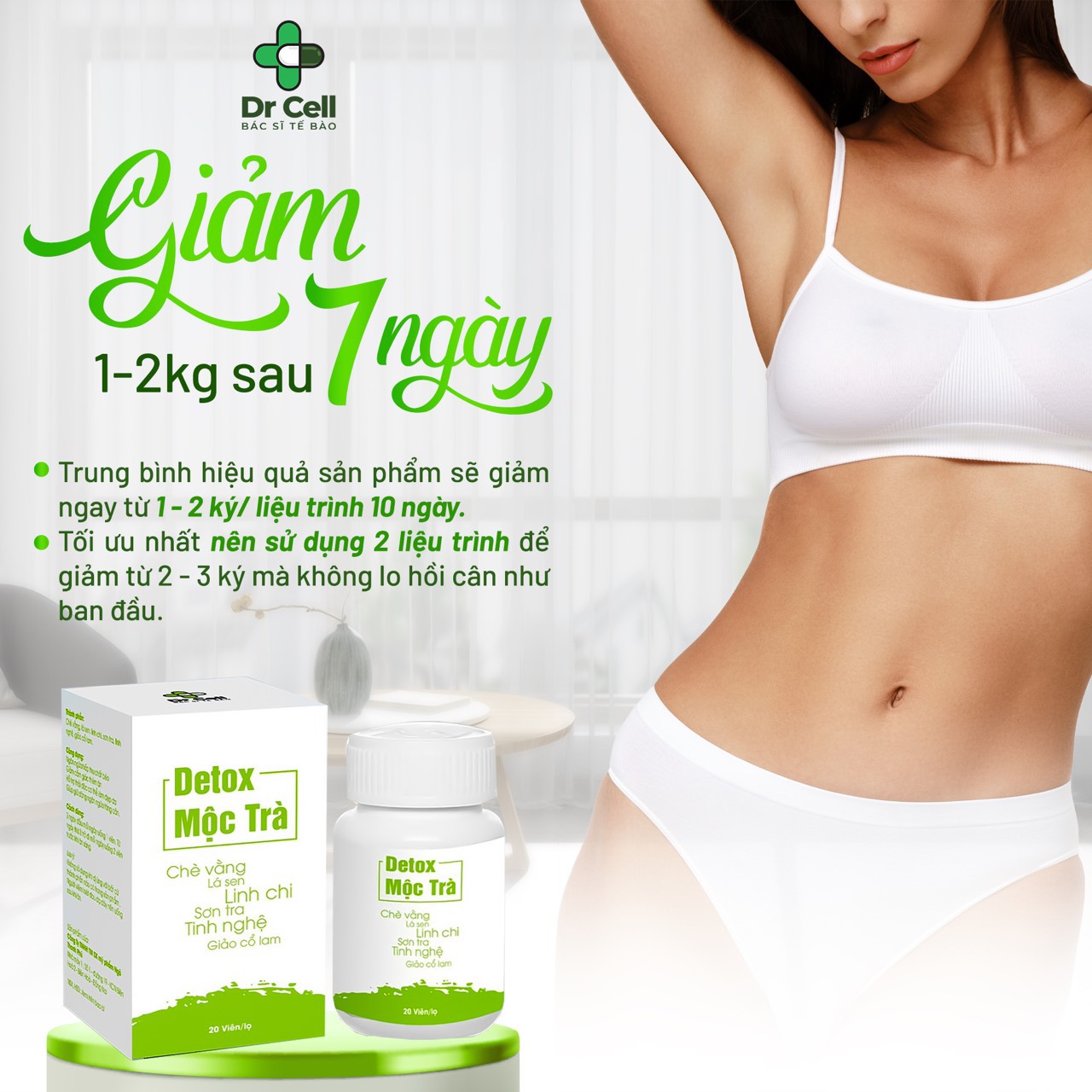 Detox Mộc Trà Dr Cell hũ 20 viên detox giảm mỡ thải độc cơ thể