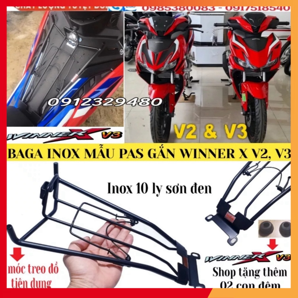 Baga winner v1, winner x v2, v3 cao cấp inox trắng, sơn đen tĩnh điện, titan 7 màu 10 ly, cần số 2 chiều winner x v2, v3