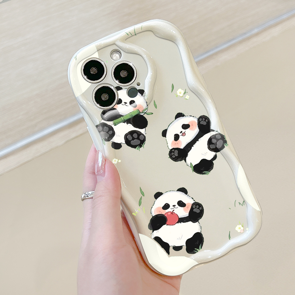 Hontinga for Infinix Note 30 4G 5G Back Cover Cute Panda Cream Texture Phone Case Wavy Edge Soft Silicone Cover. 