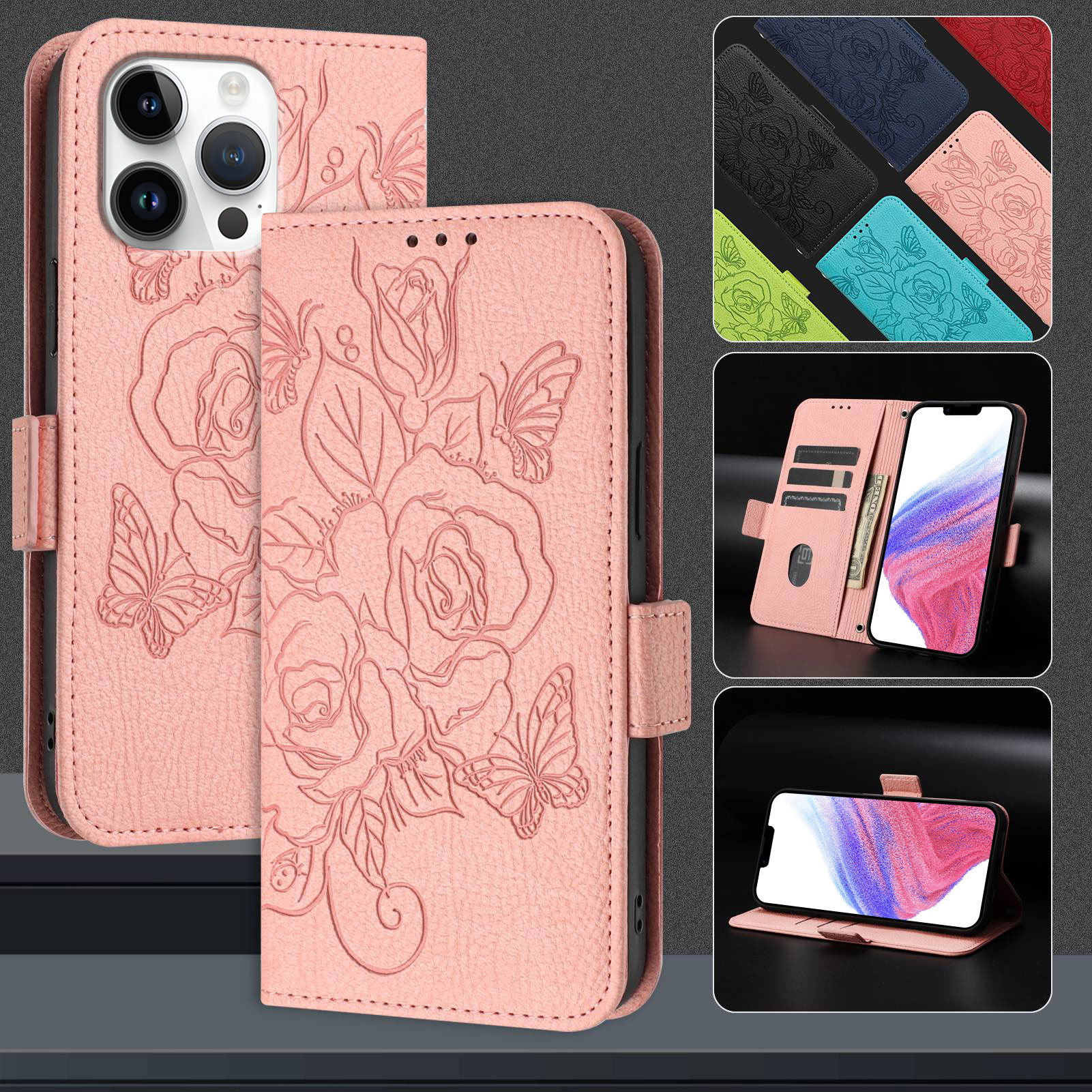 Phone case Xiaomi POCO X3 X4 X5 X6 Pro X4 X3 GT X6 Neo Flip Cover card slots Floral and Butterfly Embossed Patterns Leather RFID Shielding Protection Case For POCO X3 X4 NFC Case. 