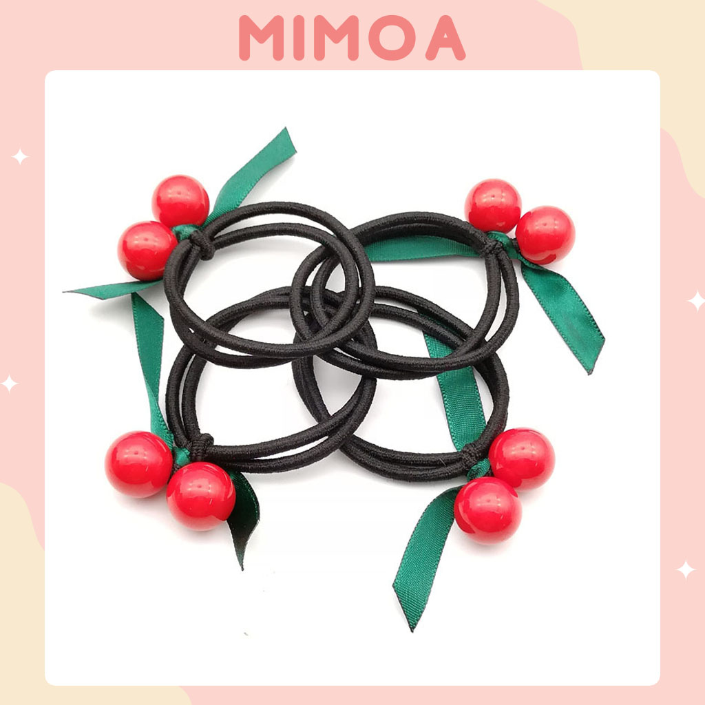 [SET 2] Dây cột tóc trái Cherry ruy băng