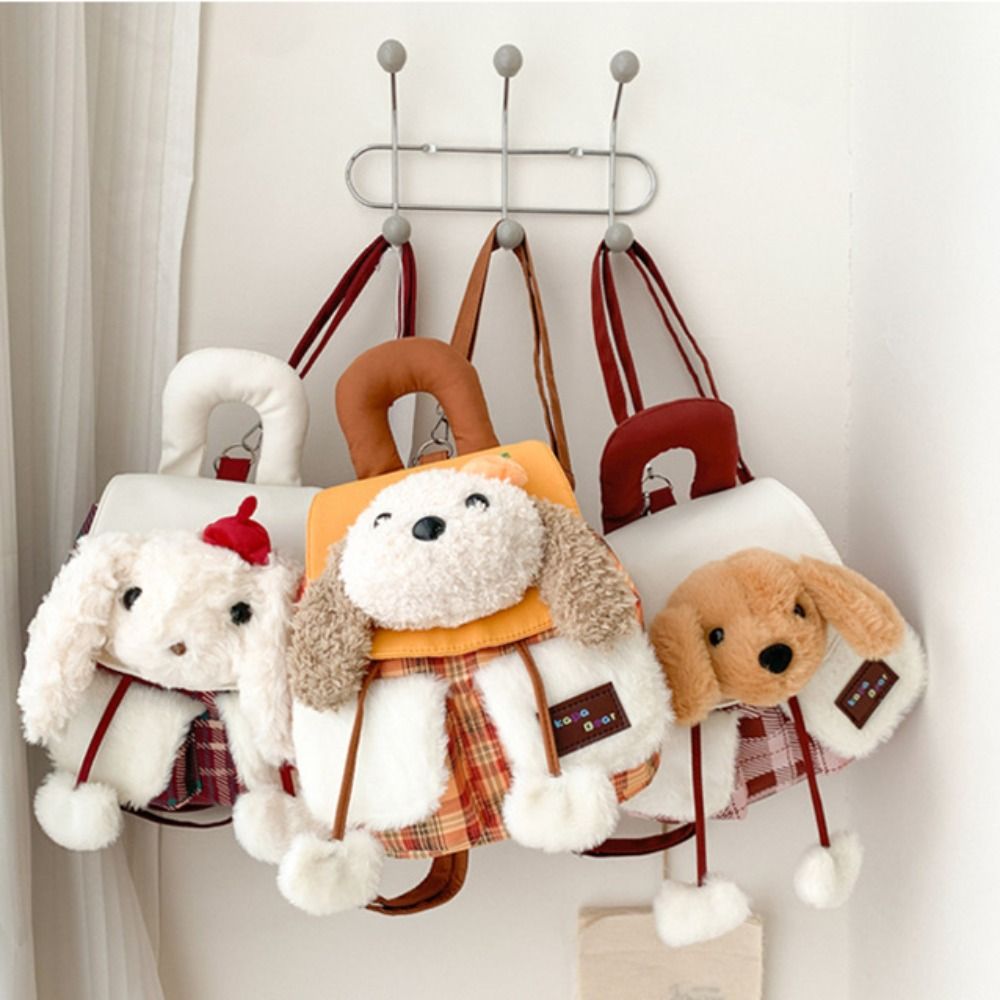 Cute%20Cartoon%20Plush%20Dog%20Backpack%20Kawaii%20Checkered%20Pattern%20Handbag%20Lightweight%20School%20Bag%20Girls%20-%20Image%203
