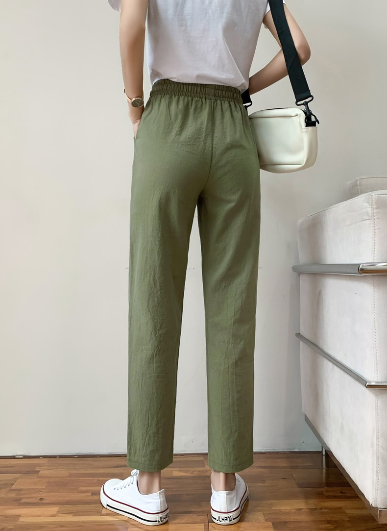 Quần baggy nữ vải đũi xước Hàn mặc cực mát
