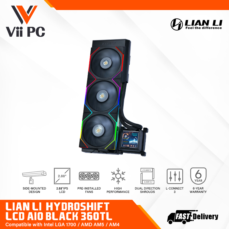 LIAN LI HYDROSHIFT LCD 360TL BLACK / WHITE 360MM AIO LIQUID COOLER