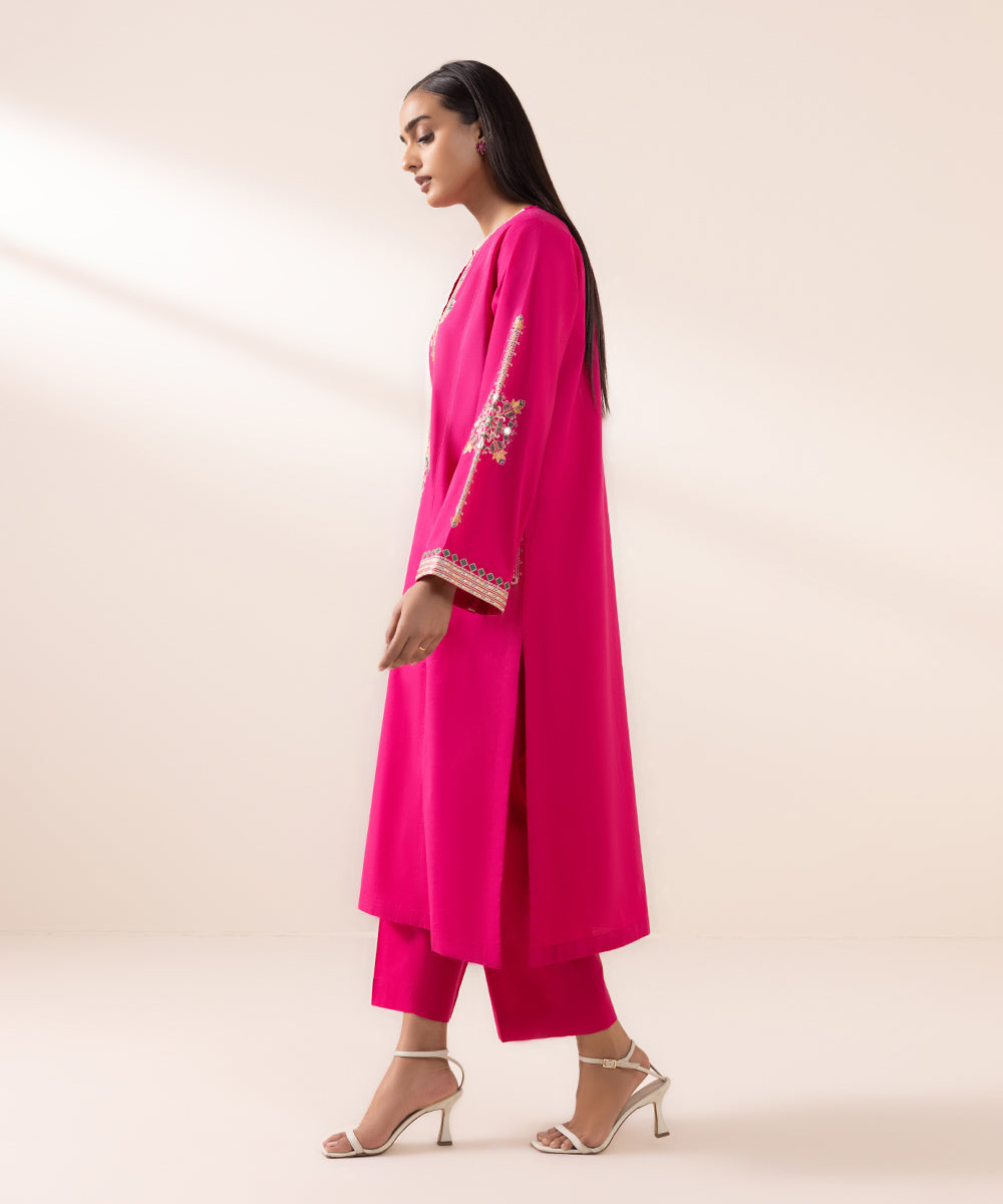 Sapphire Women's Pret Cambric Pink Embroidered A-Line Shirt For Women - Women RTW / Stitched. 