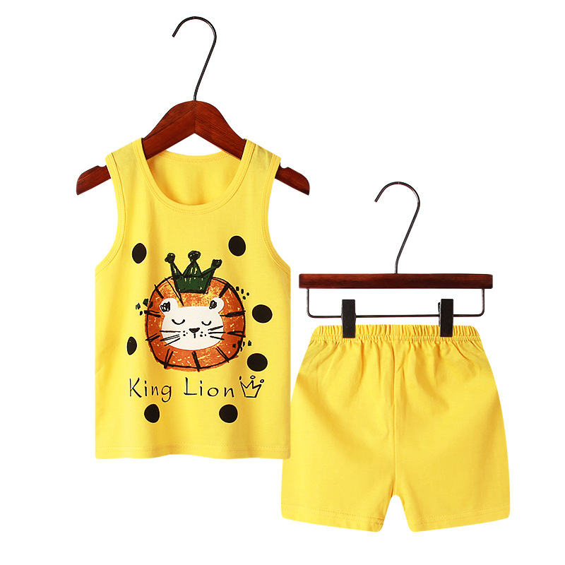 YADOU Trẻ em mùa hè phù hợp, in ấn, quần short tay áo quần short bé trai, cô gái quần short tay áo ngắn quần short vest quần short hai mảnh, bông,3-8 tuổi, trẻ em phù hợp