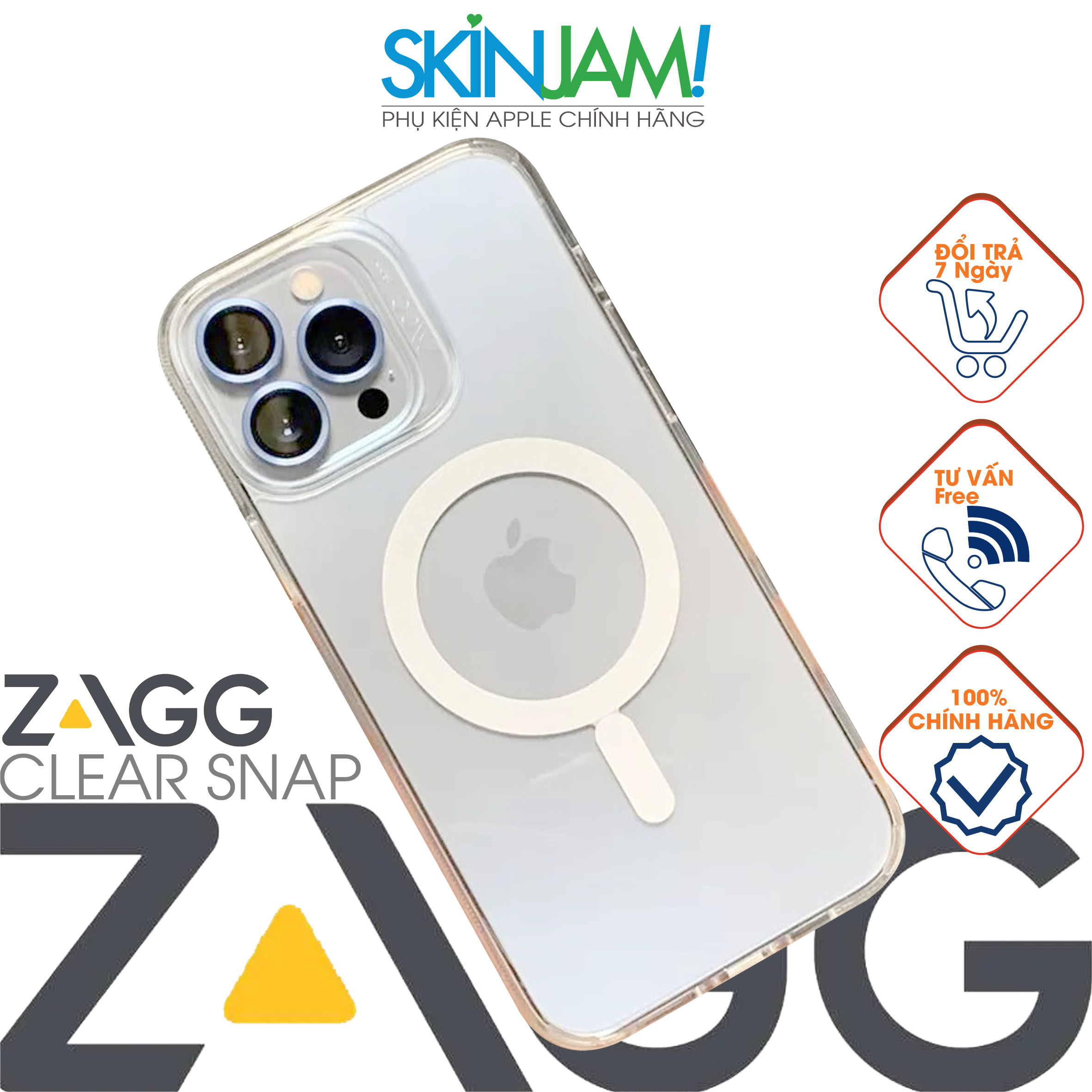 Ốp ip magsafe zagg clear snap trong suốt ip 13promax/ 13pro chính hãng zagg