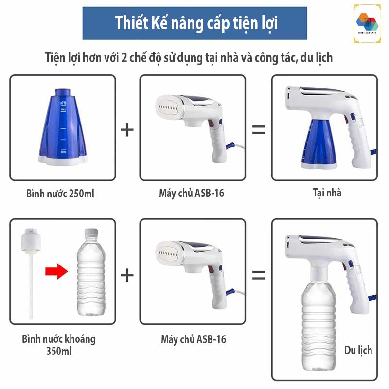 Bàn là hơi nước, máy ủi quần áo ASB-16 phiên bản đa năng 4 trong 1, ba cấp độ ủi với 1600W mạnh mẽ, gấp gọn tiện lợi sử dụng ở nhà hoặc công tác, du lịch, nạp nước ngoài tiện lợi