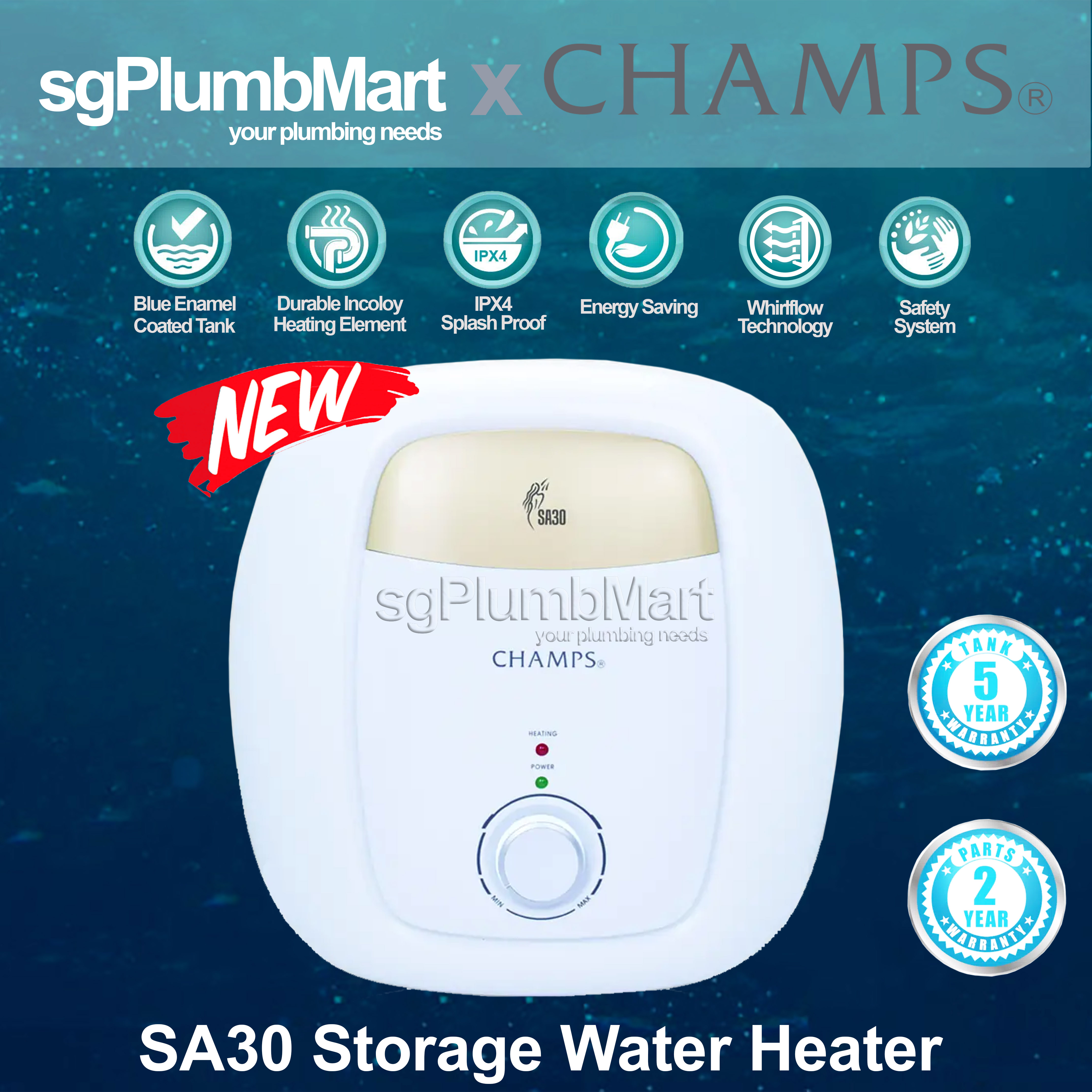 Champs x sgPlumbMart SA30 Storage Water Heater 30 Litres | Lazada Singapore