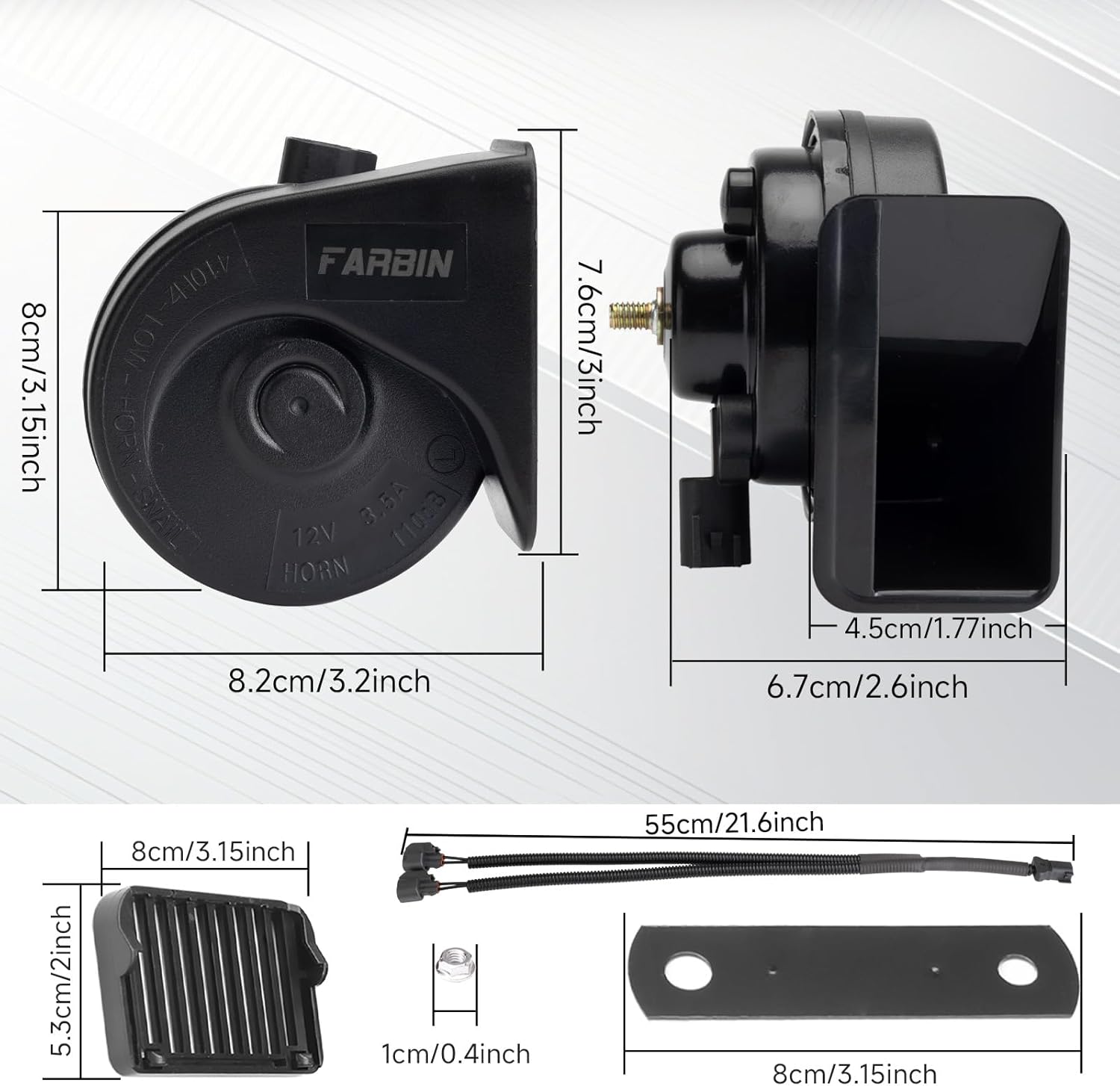 AOLIHAN Car Horn Loud Compatible With GM/Chrysler/Ford, 12V Waterproof Snail Horn 125db High/Low Tune (Horn With Plug For Ford