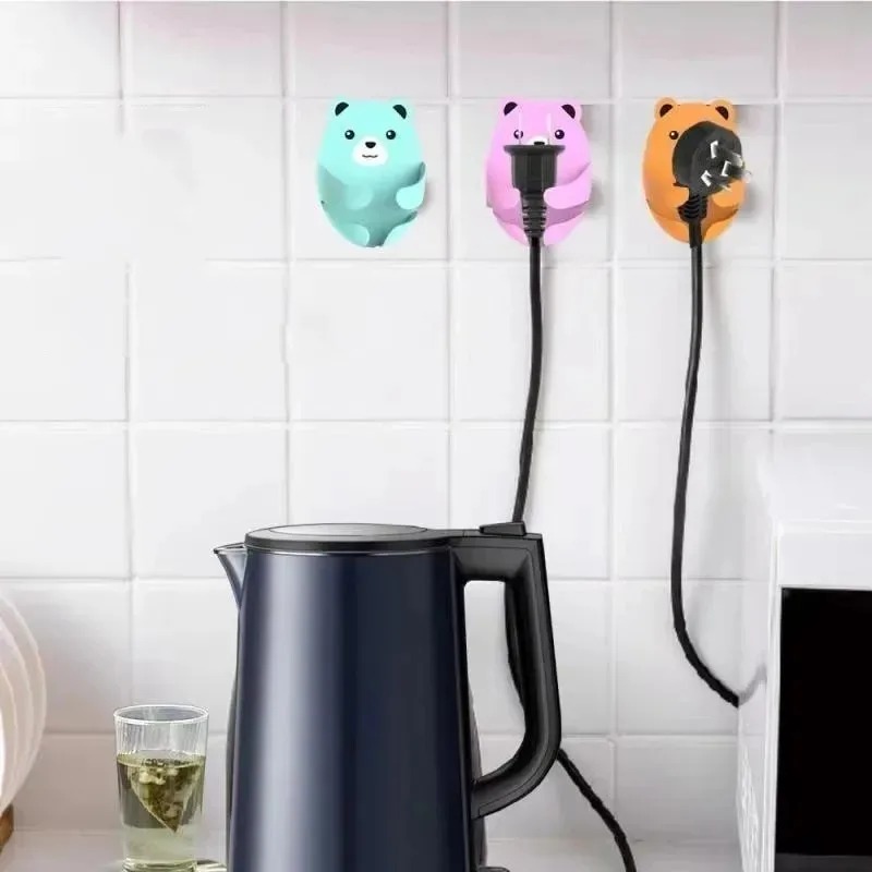 1/4Pcs Bear Plug Storage Hook Wall Organize Bracket Socket Holder Creative Mobile Phone Bracket Self-adhesive Storage Hanger