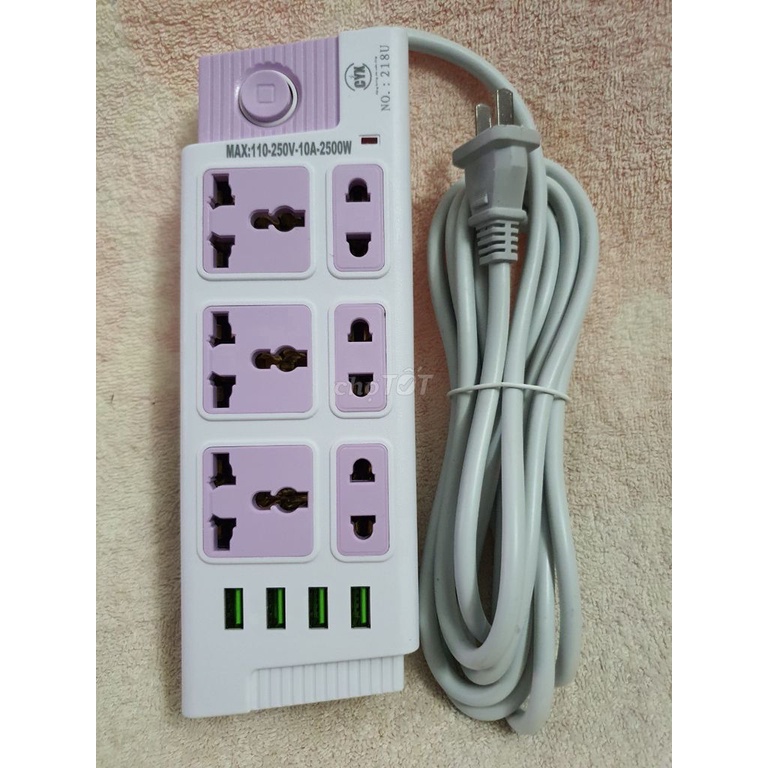 Ổ cắm điện đa năng  chịu tải cao 2500W dây đồng nguyên chất dài 3m / 5m  có 4 cổng usb CYX 218 / 238