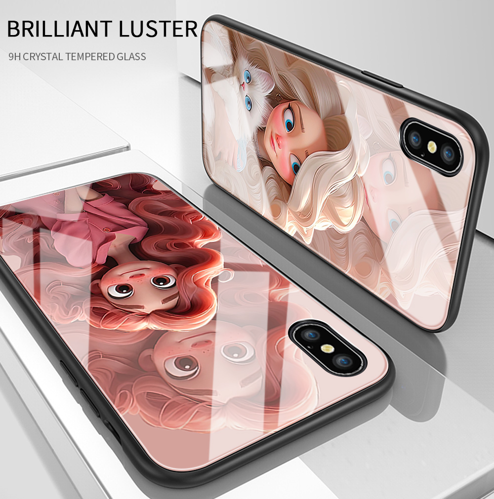 Hpcase For Huawei Nova 2 Nova 2i Nova 2 Lite Nova 2S Cartoon Smiling Princess Phone Case Smooth Tempered Glass Soft Case Shockproof Protective Case