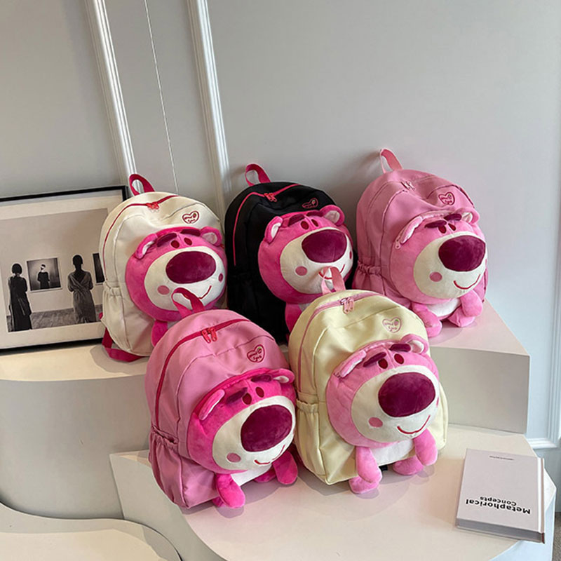 YA ZHOU LONG Cartoon Strawberry Bear Large Capacity Backpack Junior High School Student Backpack Cute Girls Storage Bag