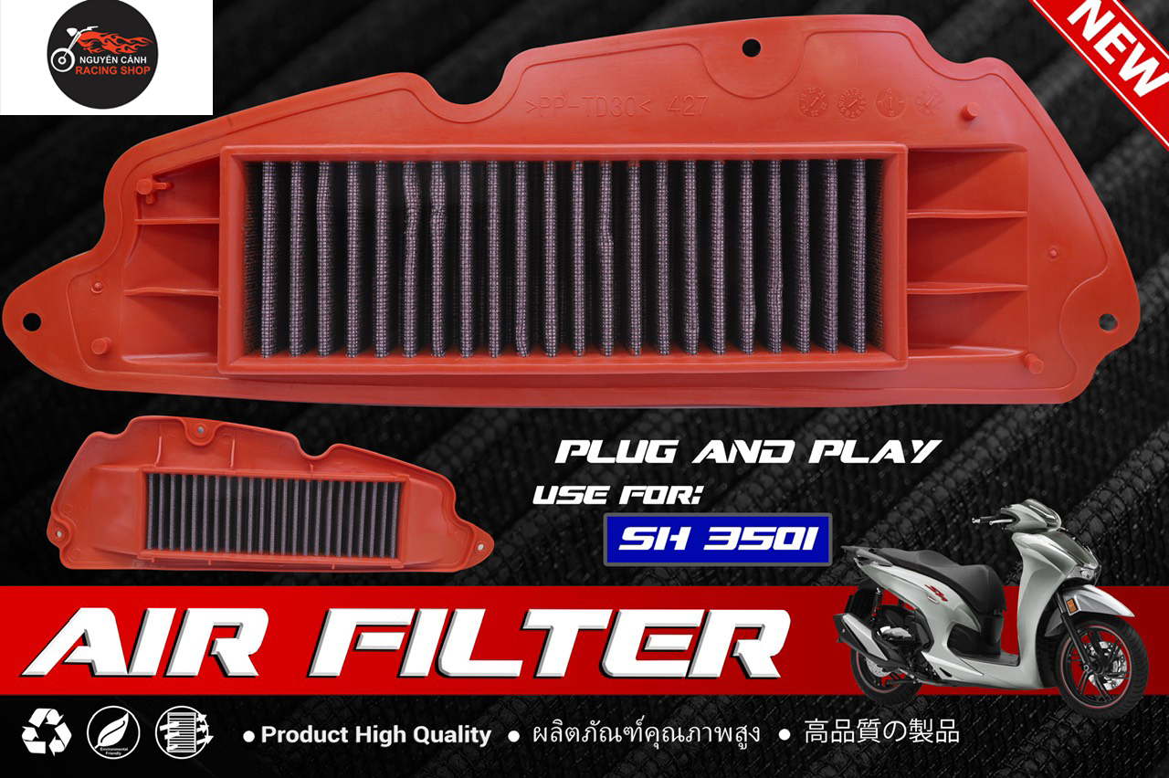 Lọc gió độ gắn xe sh 350i màu đỏ