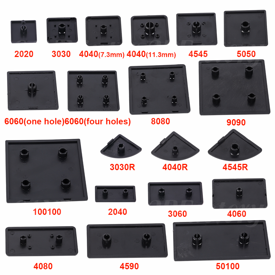 【New Arrivals】10PCS Black Nylon Aluminum Profile End Cap Cover Plate for 2020/2040/3030/4040/4080/4545/5050/6060/100100 EU Aluminum Extrusion. 