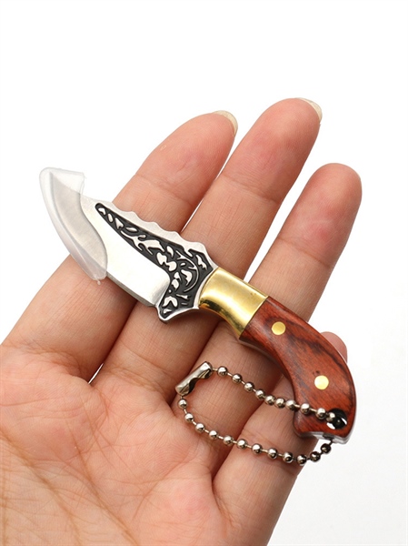 Móc khóa Dao nhỏ cán gỗ bọc đồng lưỡi làm từ thép không rỉ