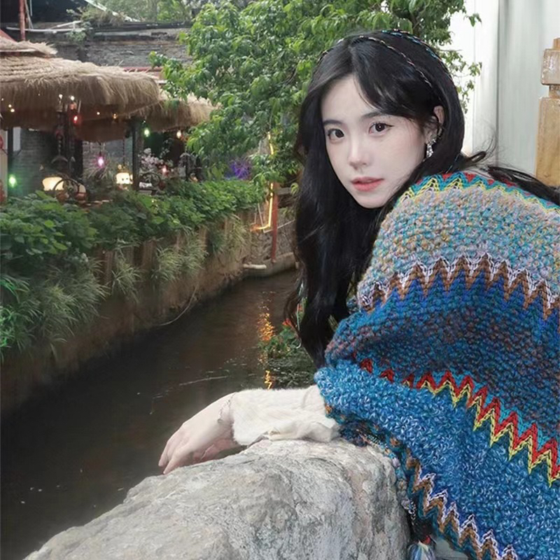 Khăn choàng len Boho thổ cẩm siêu xinh