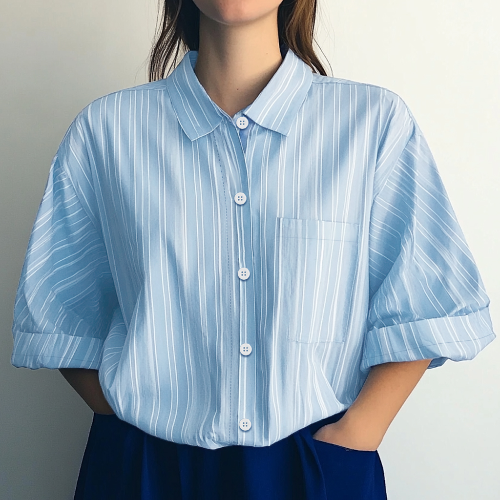 Closet Crush Áo sơ mi nữ mùa hè đơn giản cơ bản phù hợp mỏng màu rắn dài tay áo sơ mi cổ áo bảo hộ lao động Áo sơ mi b241015