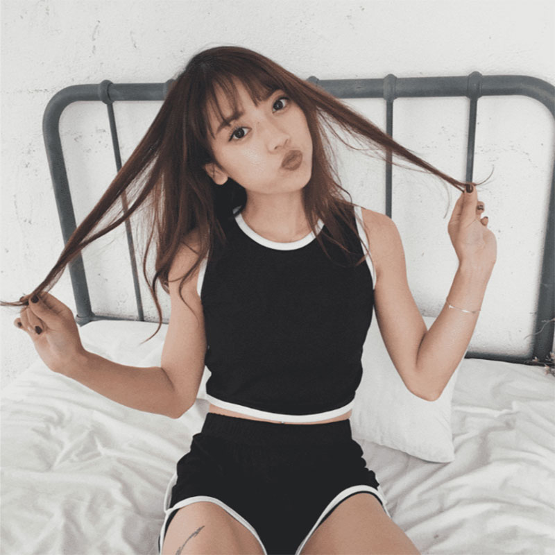 Lizard 250 grams of cool silk cotton sloping tapery new high -waisted casual sports shorts loose