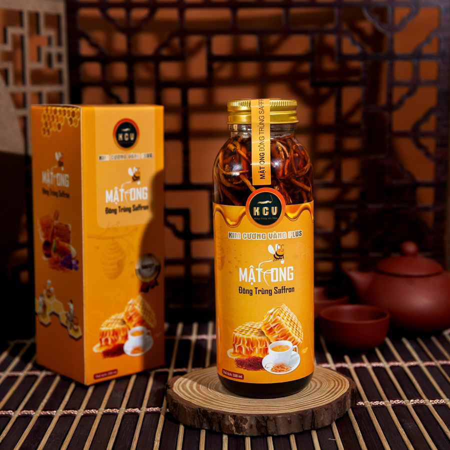 Mật Ong Đông Trùng Saffron Kim Cương Vàng (330ml/Chai)