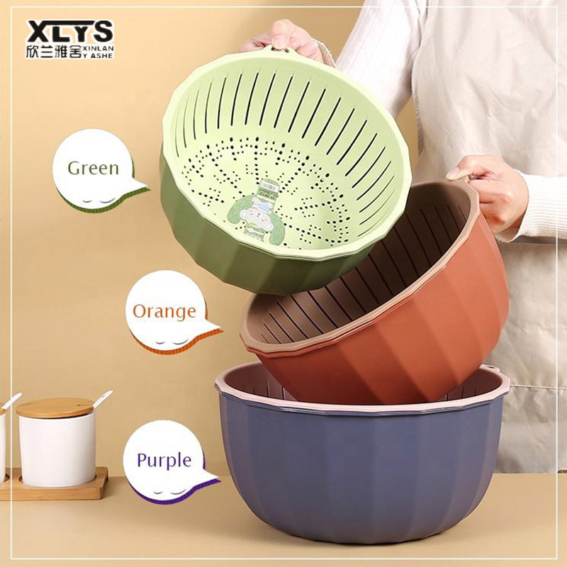 XINLANYASHE [Miễn Phí Vận Chuyển]Hai tầng Rau nhà bếp Giỏ cống giá trị cao rau giỏ nhựa rau nhà bếp giỏ trái cây phòng khách lưu trữ