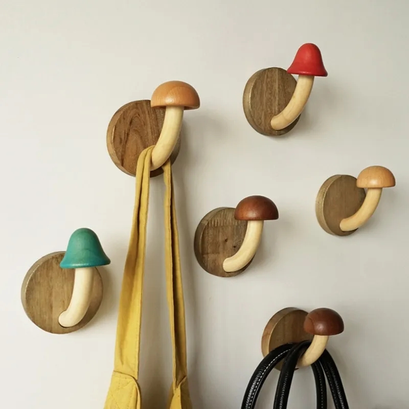 Wooden Coat Hooks Hanging Storage Hooks Mushroom Wood Hooks Multipurpose Storage Hooks Wall Mount Coat Hanger Hooks