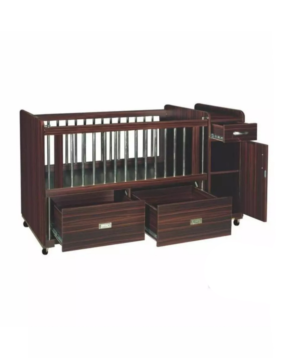 D2 Large Wooden Sheet Baby Cot With Side Cupboard - Brown baby bed kids bed. 