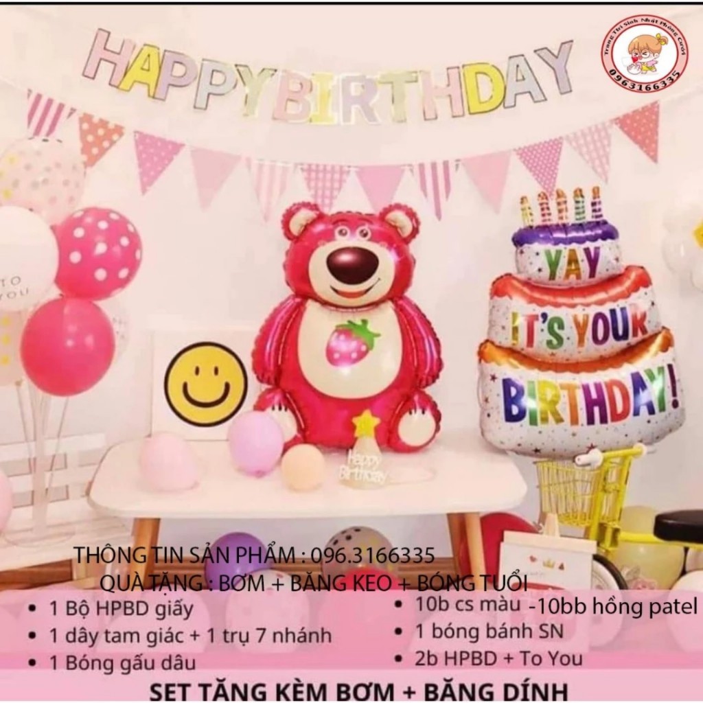 Set bóng sinh nhật dành cho bé trai,bé gái .sét bóng happy birthday tặng kèm phụ kiện